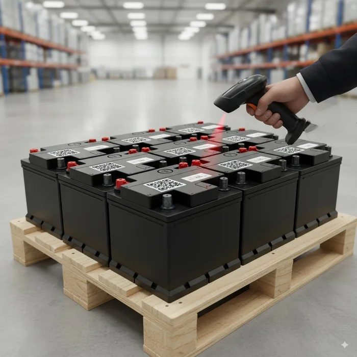 Battery codes being scanned on a pallet